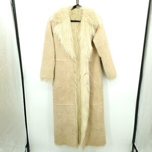 VTG 90s Cami Intl. Real Suede/Faux Fur Duster Penny Lane Style Coat M Tan/Camel
